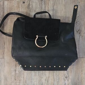 Chic Black Leather Backpack with Gold Accents